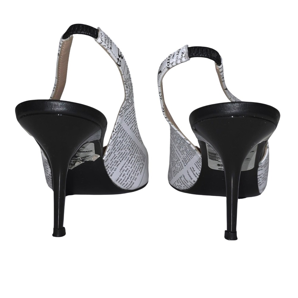 John Galliano Paris Newspaper Print Slingback Heels Womens 9.5 White Black EUC - Picture 11 of 12